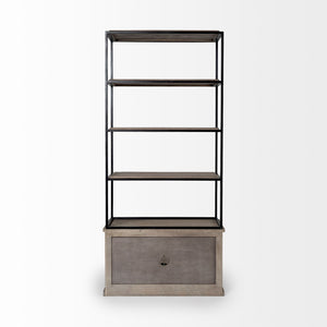 Mercana Braxton Three-Shelf Industrial Farmhouse Shelving Unit for Stylish Storage and Display Solutions Light Brown Wood | Black Metal | 42L 68203-AB