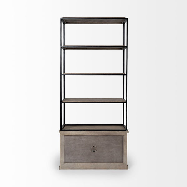 Mercana Braxton Three-Shelf Industrial Farmhouse Shelving Unit for Stylish Storage and Display Solutions Light Brown Wood | Black Metal | 42L 68203-AB