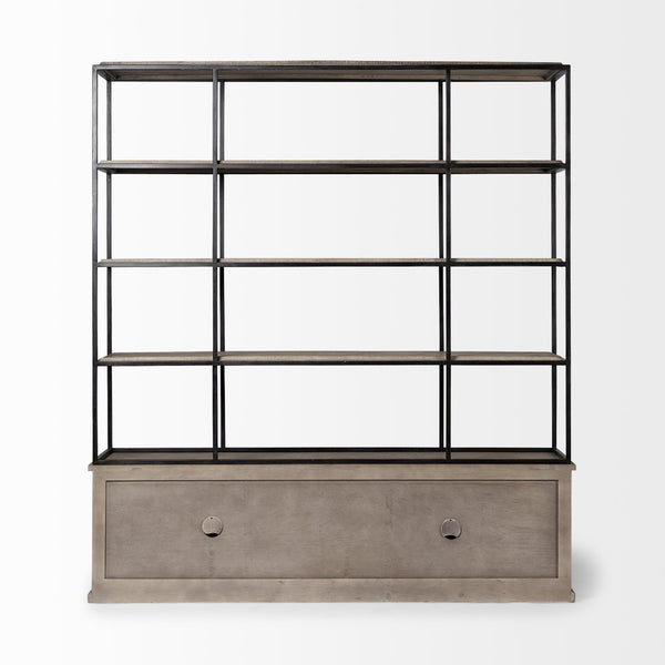 Mercana Braxton Three-Shelf Industrial Farmhouse Shelving Unit for Stylish Storage and Display Solutions Light Brown Wood | Black Metal | 82L 68202-AB