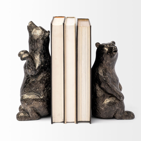 Mercana Sleuth Grizzly Bear Bookends Set of 2 - Sculptural Charm for Modern Rustic Decor and Organizing Books 68069