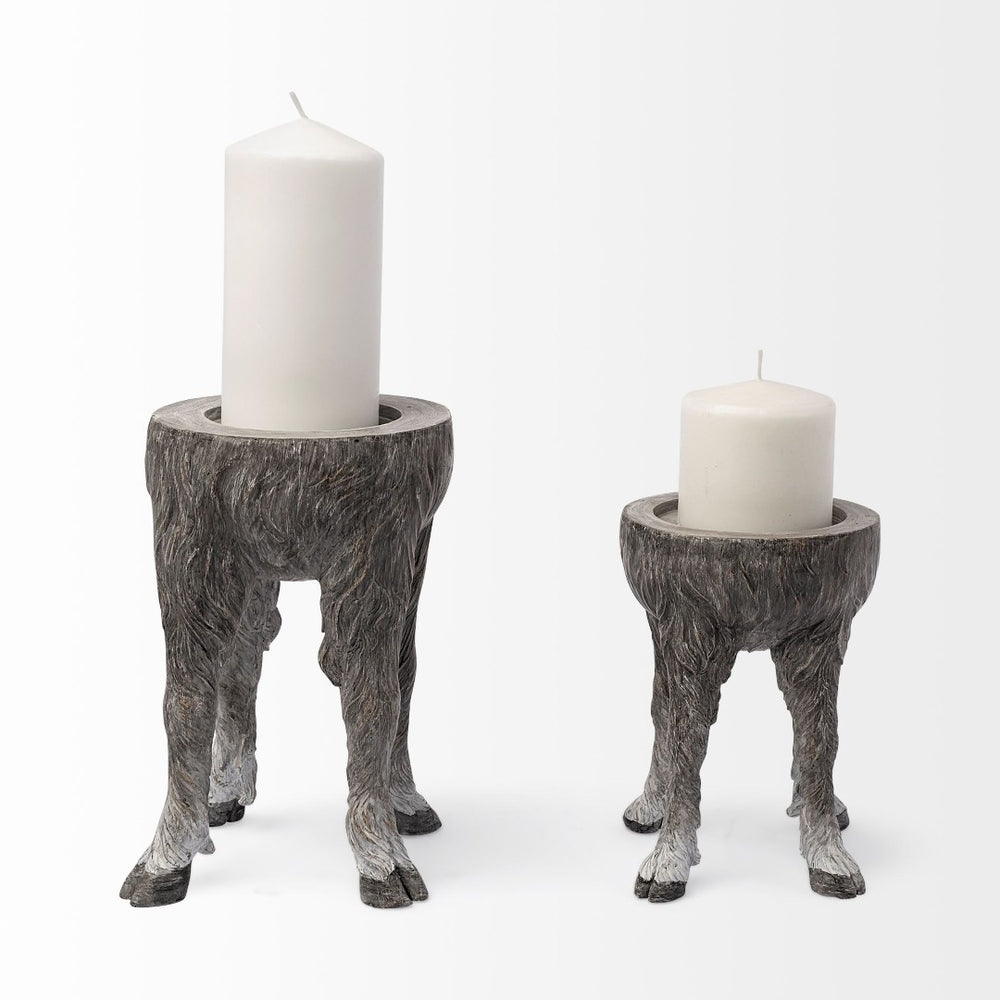 Mercana Pan Rustic Ceramic Hoofed Candle Holder – Sculptural Décor for Modern Farmhouse & Eclectic Spaces Gray Ceramic | 7H 68064