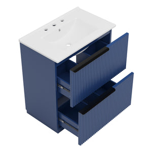 English Elm Christopher Knight Home® - 30" Freestanding Bathroom Vanity With Ceramic Sink, Soft-Close Drawers & Elegant Fluted Design In Blue N817P288915B