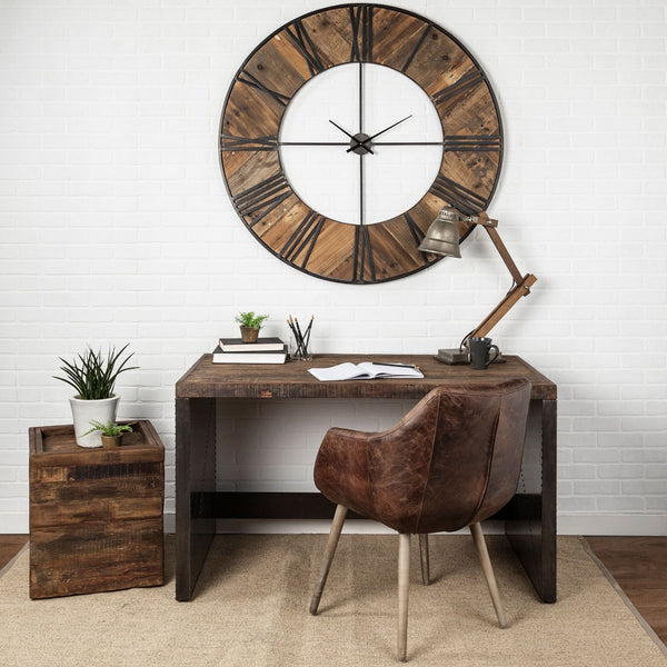 Mercana Orwell Industrial Office Desk with Reclaimed Solid Wood Top and Sturdy Metal Cladded Frame Design 67899