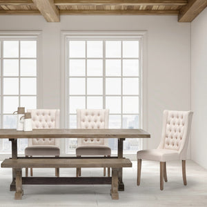 Mercana Mackenzie Elegant Plush Linen Dining Chair with Diamond Tufting and Solid Wood Base for Timeless Style 67510