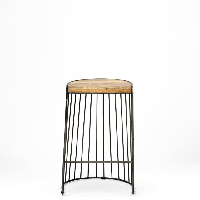 Mercana Seagram Industrial-Style Stool with Natural Wood Seat and Sturdy Metal Frame for Modern Spaces 68137