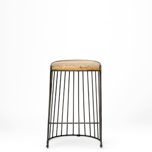 Mercana Seagram Industrial-Style Stool with Natural Wood Seat and Sturdy Metal Frame for Modern Spaces 68137