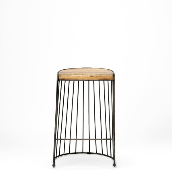 Mercana Seagram Industrial-Style Stool with Natural Wood Seat and Sturdy Metal Frame for Modern Spaces 68137