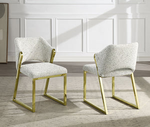 English Elm Galdesa Plush Teddy Sherpa Side Chairs Set of 2 – Grey Multi Upholstery, Mirrored Gold Stainless Legs B2726P345254