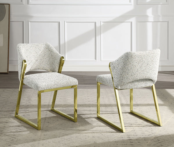 English Elm Galdesa Plush Teddy Sherpa Side Chairs Set of 2 – Grey Multi Upholstery, Mirrored Gold Stainless Legs B2726P345254