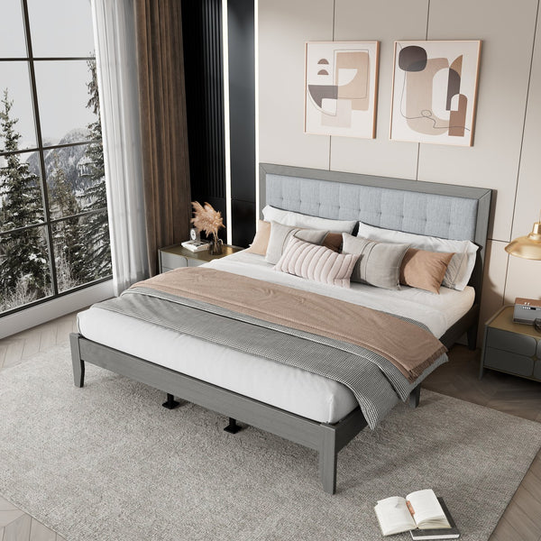 English Elm Christopher Knight Home® - Solid Wood Platform Bed With Upholstered Tufted Headboard - Mid-Century Style, Durable Support & Comfort N758P197693G