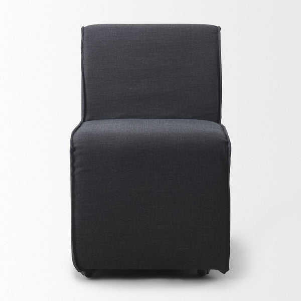 Mercana Damon Upholstered Dining Chair with Casters - Elegant Cream Fabric, Supportive Backrest & Mobility Gray Fabric 68325