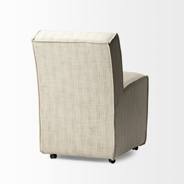 Mercana Damon Upholstered Dining Chair with Casters - Elegant Cream Fabric, Supportive Backrest & Mobility Cream with Taupe Stripe Fabric 68324