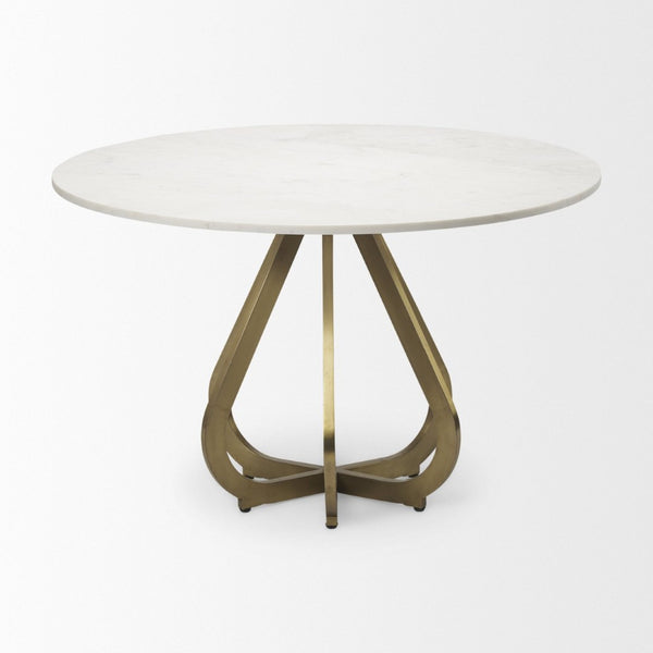 Mercana Laurent Dining Table - Luxurious Marble Top with Gold Metal Base for Modern Glam Interiors 68238-AB