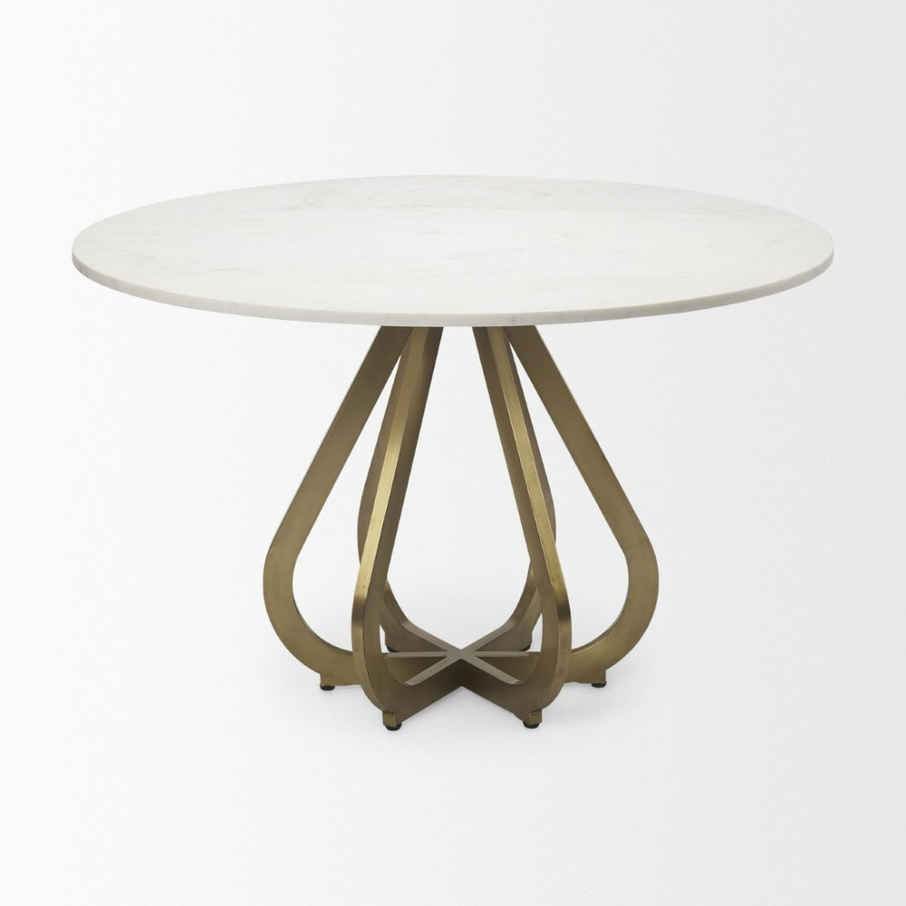Mercana Laurent Dining Table - Luxurious Marble Top with Gold Metal Base for Modern Glam Interiors 68238-AB