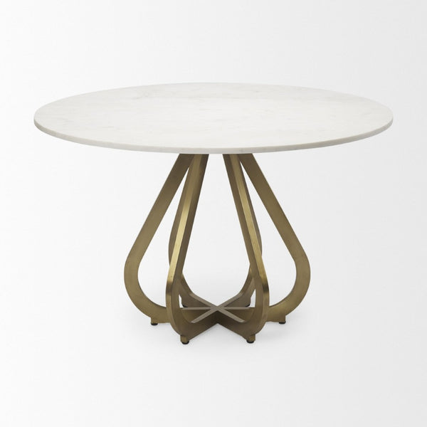 Mercana Laurent Dining Table - Luxurious Marble Top with Gold Metal Base for Modern Glam Interiors 68238-AB