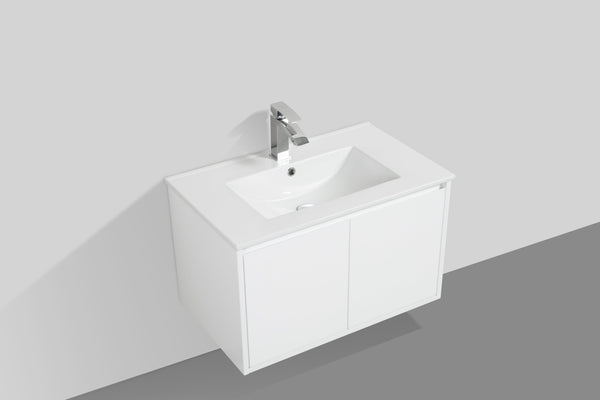 English Elm 30" Floating Bathroom Vanity Base Glossy White Soft Close Modern Wall Mount W1920P263625