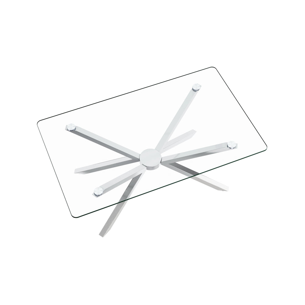 English Elm 39.37" Rectangular Clear Tempered Glass Coffee Table With Sleek Silver Metal Legs For Modern Living Room W241P227959