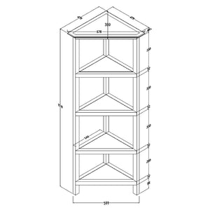 English Elm 4-shelf Tall Corner Bookcase Open Display Unit Walnut Wood for Living Room Gray Wash B2751P436410