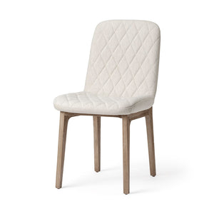 Mercana David Diamond Tufted Dining Chair Pair – Mid-Century Modern Elegance with Plush Comfort & Style Cream Fabric | Brown Wood 68317