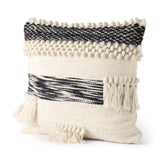 Beardell 18 x 18 Cream And Black Details With Tassels  Decorative Pillow Cover