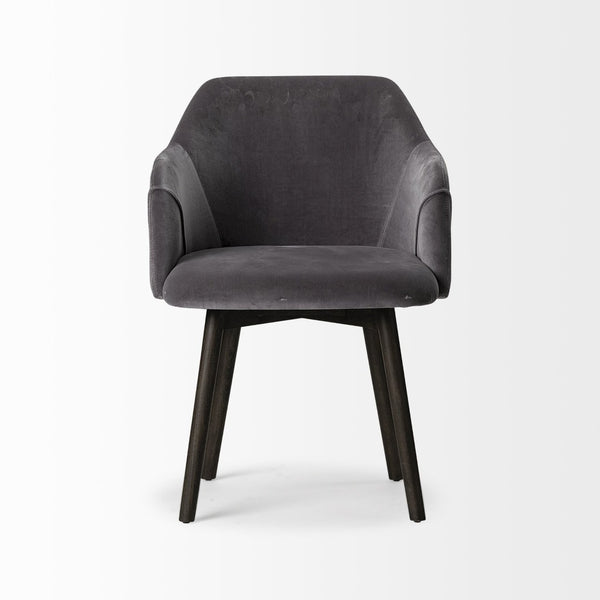 Mercana Ronald II Dining Chair - Elegant Bucket-Style Design with Plush Upholstery for Ultimate Comfort Gray Velvet | Black Wood (Armchair) 68320