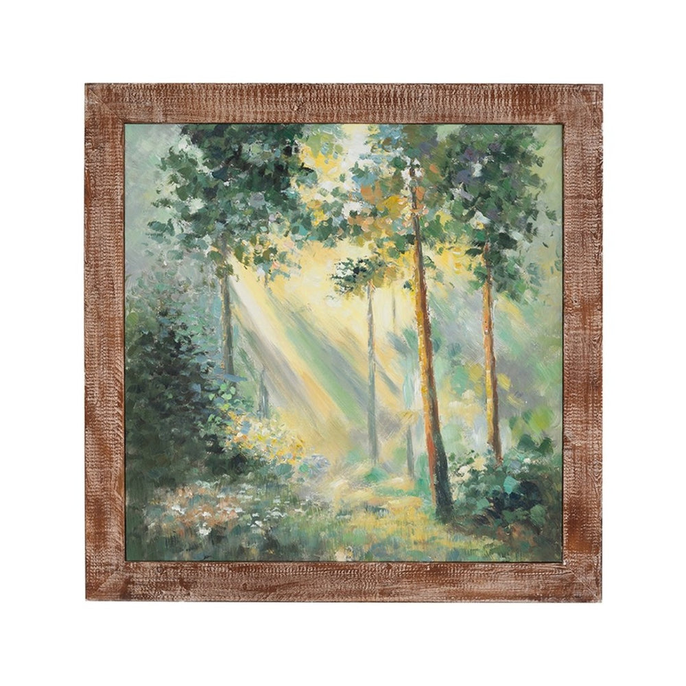 English Elm 39.4x39.4" Hand-painted Floral Canvas White Rose Art in Distressed Pine Frame W2078P481781