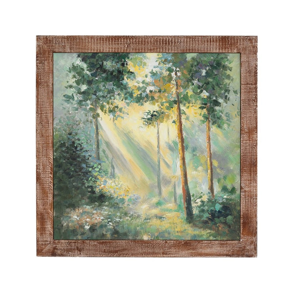 English Elm 39.4x39.4" Hand-painted Floral Canvas White Rose Art in Distressed Pine Frame W2078P481781