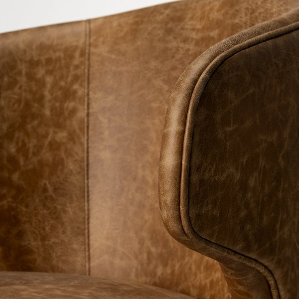 Mercana Niles Wingback Dining Chair - Elegant Cream Upholstery with Warm Wood Legs for Timeless Comfort Brown Faux Leather | Medium Brown Wood 68323