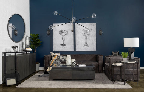 Mercana Vidro Industrial-Style Sideboard with Solid Wood Cabinets & Matte-Black Metal Frame for Storage Elegance 68209