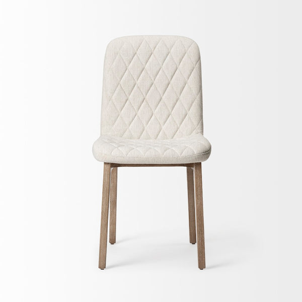 Mercana David Diamond Tufted Dining Chair Pair – Mid-Century Modern Elegance with Plush Comfort & Style Cream Fabric | Brown Wood 68317