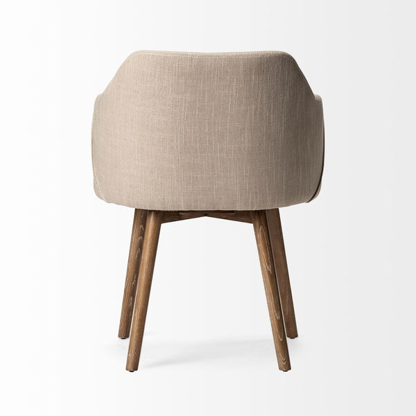 Mercana Ronald II Dining Chair - Elegant Bucket-Style Design with Plush Upholstery for Ultimate Comfort Cream Fabric | Brown Wood (Armchair) 68319