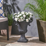 Christopher Knight Home® - Noble House - Delphine Outdoor Traditional Roman Chalice Garden Urn Planter with Frond Accents, Black