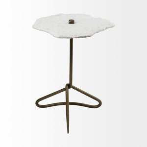 Mercana Pinera Accent Table – Modern Slate Top with Sculptural Iron Base for Luxe Contemporary Interiors White Marble | Gold Iron 68247-AB