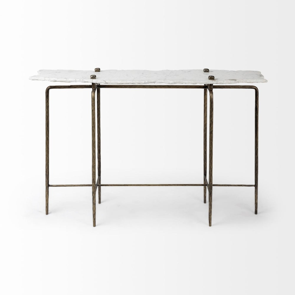 Mercana Pinera Console Table - Stunning Natural-Edge Slate Top with Industrial Iron Base for Modern Spaces White Marble | Gold Iron 68245-AB