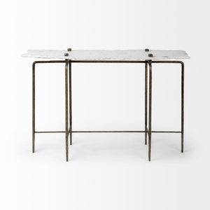 Mercana Pinera Console Table - Stunning Natural-Edge Slate Top with Industrial Iron Base for Modern Spaces White Marble | Gold Iron 68245-AB