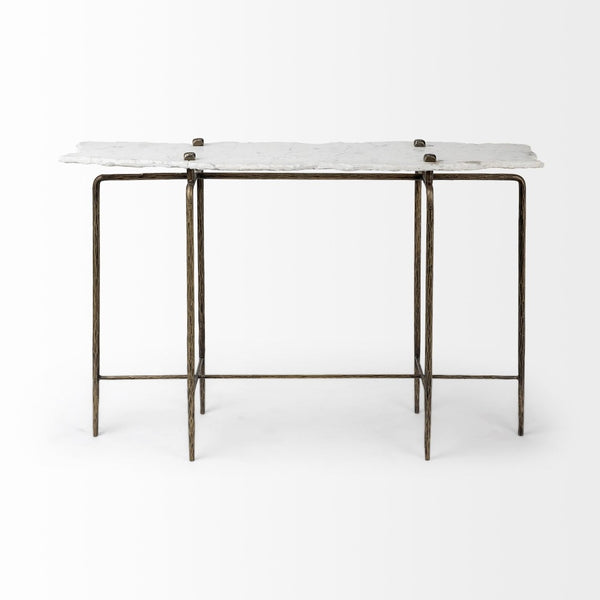 Mercana Pinera Console Table - Stunning Natural-Edge Slate Top with Industrial Iron Base for Modern Spaces White Marble | Gold Iron 68245-AB