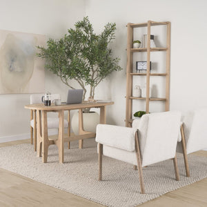 Mercana Taylin Modern-Rustic Solid Elm Desk with Curved Shelves for Stylish Home Office or Studio Workspace 71004