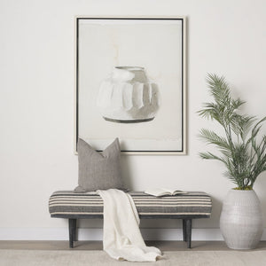 Mercana Shae Elegant Black Mango Wood Bench with Cream and Black Upholstery for Chic Entryway Style 71005