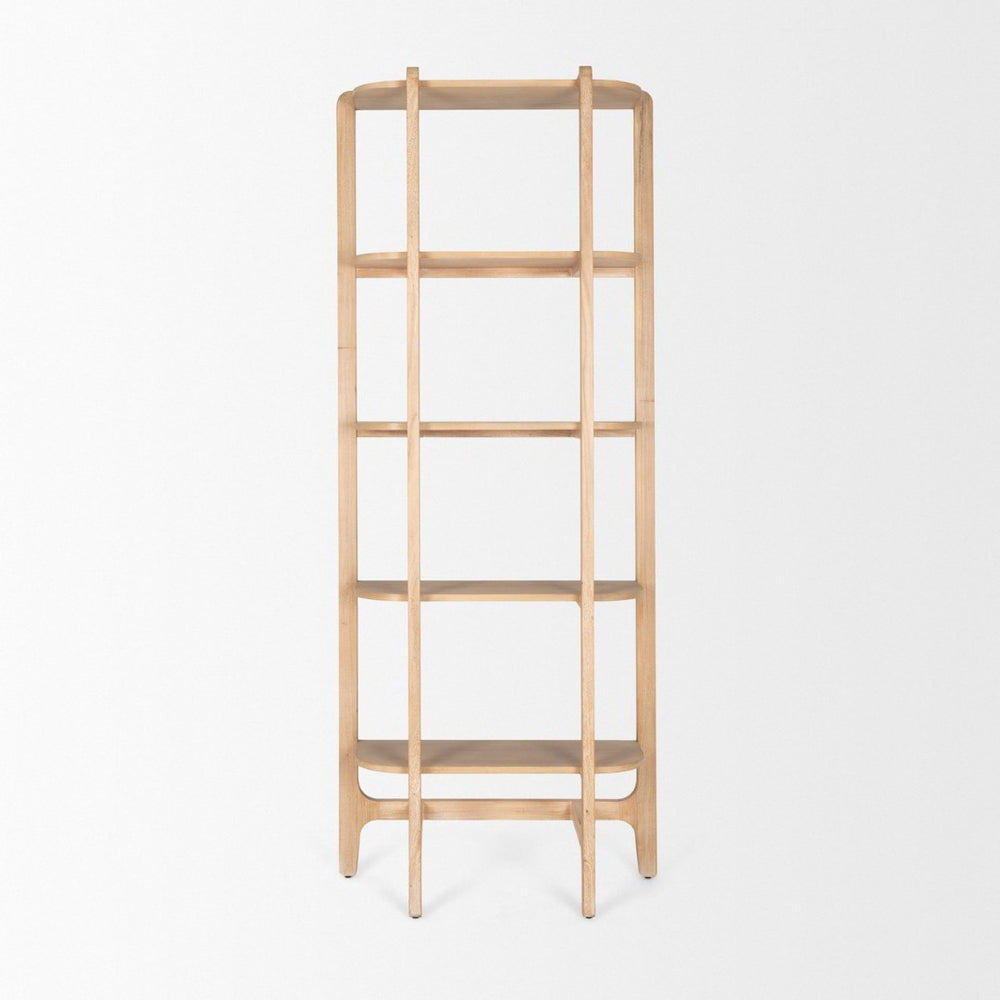 Mercana Taylin Open Bookshelf - Modern-Rustic Solid Elm Storage with Five Fixed Shelves for Stylish Display 71003