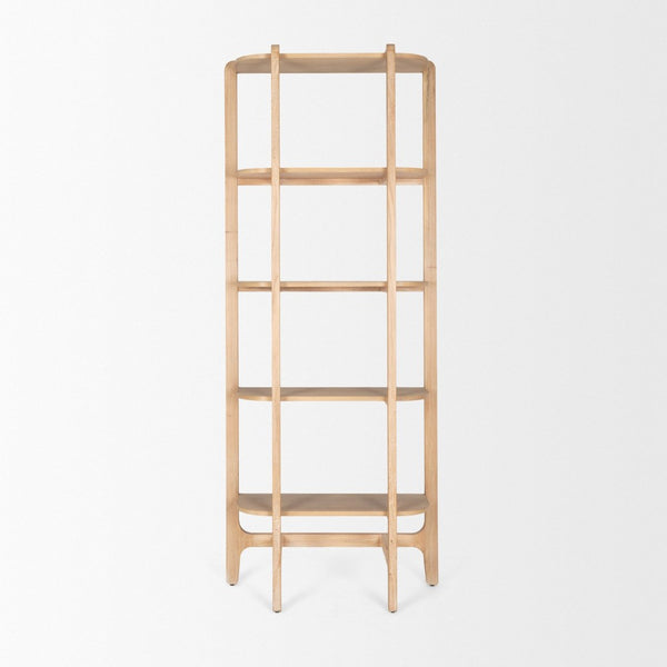 Mercana Taylin Open Bookshelf - Modern-Rustic Solid Elm Storage with Five Fixed Shelves for Stylish Display 71003