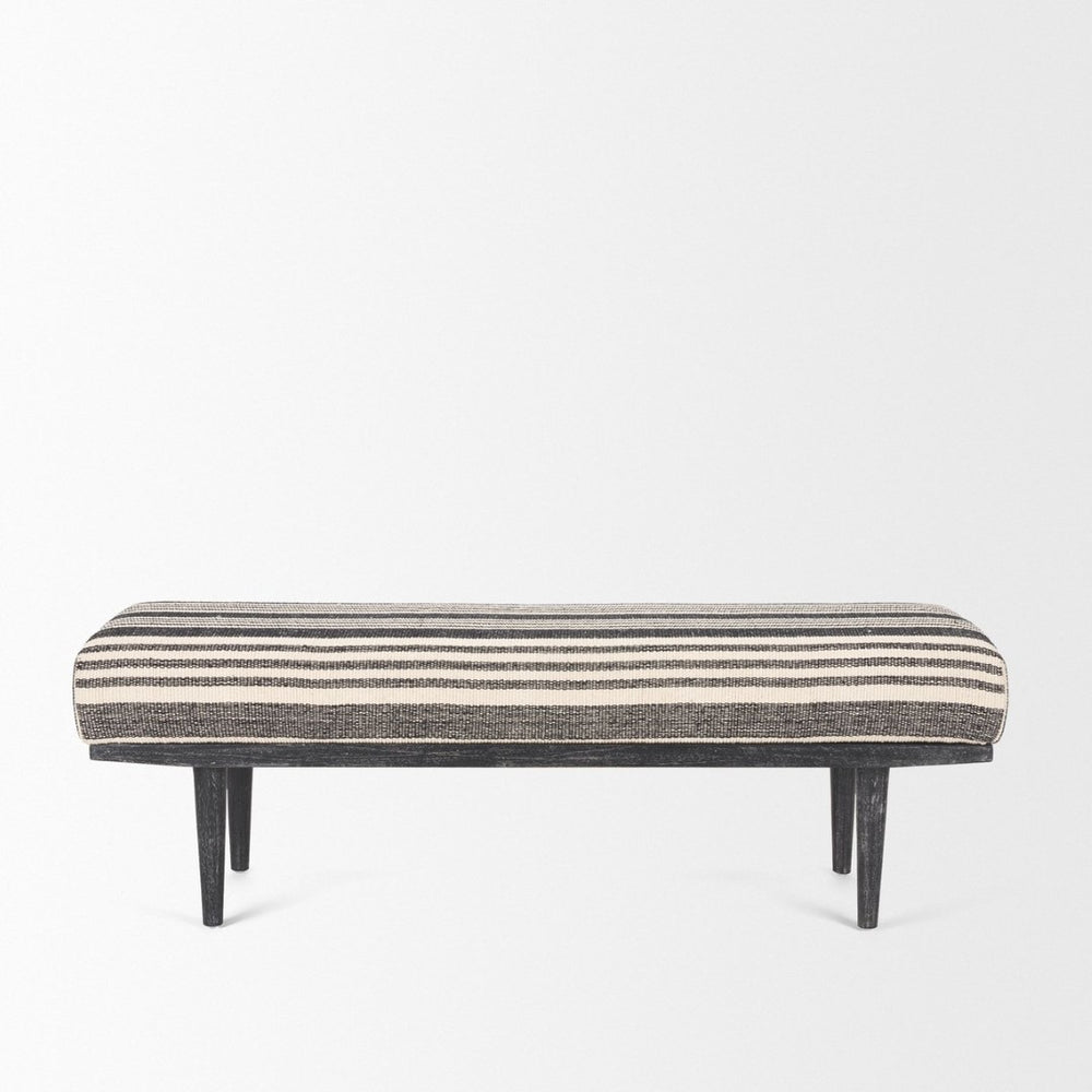 Mercana Shae Elegant Black Mango Wood Bench with Cream and Black Upholstery for Chic Entryway Style 71005