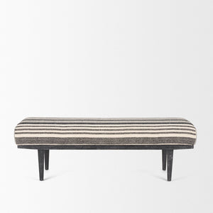 Mercana Shae Elegant Black Mango Wood Bench with Cream and Black Upholstery for Chic Entryway Style 71005