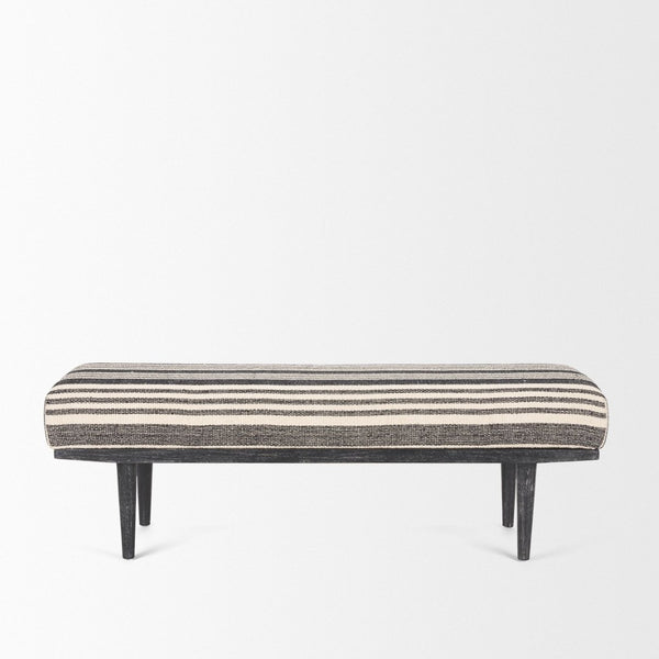 Mercana Shae Elegant Black Mango Wood Bench with Cream and Black Upholstery for Chic Entryway Style 71005
