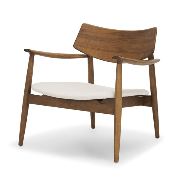 Mercana Haggen Accent Chair - Midcentury Modern Design, Solid Oak Frame, Cream Upholstery, Cozy Comfort Medium Brown Wood | Cream Fabric 71015