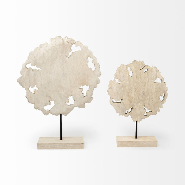 Mercana Kamara Decorative Object - Hand-Finished White-Washed Wood with Antiqued Silver Botanical Accent Natural Wood | 17H 68169