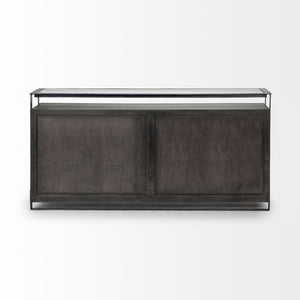 Mercana Vidro Industrial-Style Sideboard with Solid Wood Cabinets & Matte-Black Metal Frame for Storage Elegance 68209
