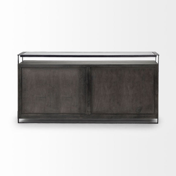 Mercana Vidro Industrial-Style Sideboard with Solid Wood Cabinets & Matte-Black Metal Frame for Storage Elegance 68209