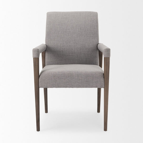 Mercana Palisades Elegant Dining Chair with Solid Beech Wood Frame for Modern and Transitional Spaces Gray Fabric | Brown Wood |  Armed 68195