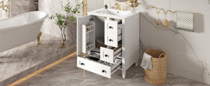 English Elm 24-inch Matte Bathroom Vanity Rubberwood Cabinet with Ceramic Sink and Soft-close Drawers White N729P377516K