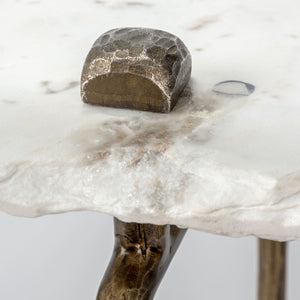Mercana Pinera Console Table - Stunning Natural-Edge Slate Top with Industrial Iron Base for Modern Spaces White Marble | Gold Iron 68245-AB